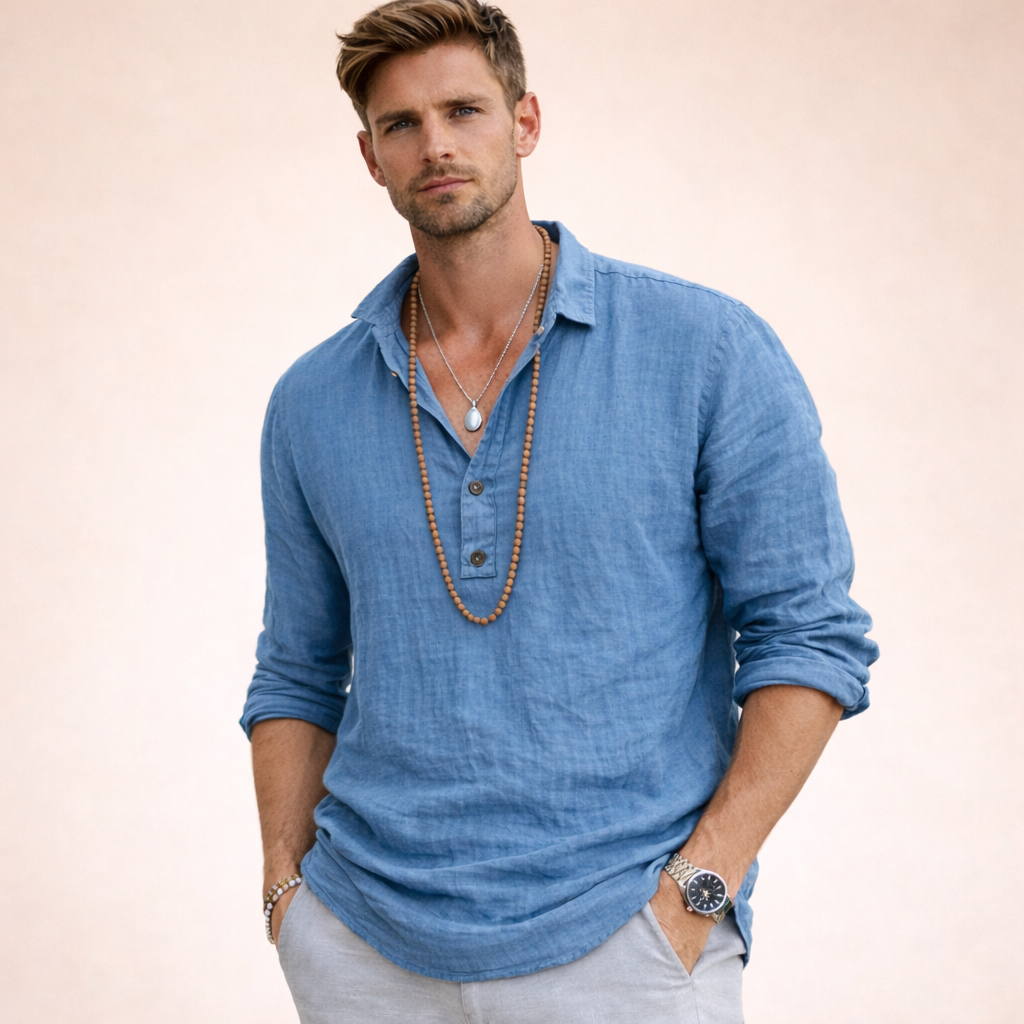 Astolfo Men’s Lightweight Linen Shirt – Casual Breathable Summer Button-Up
