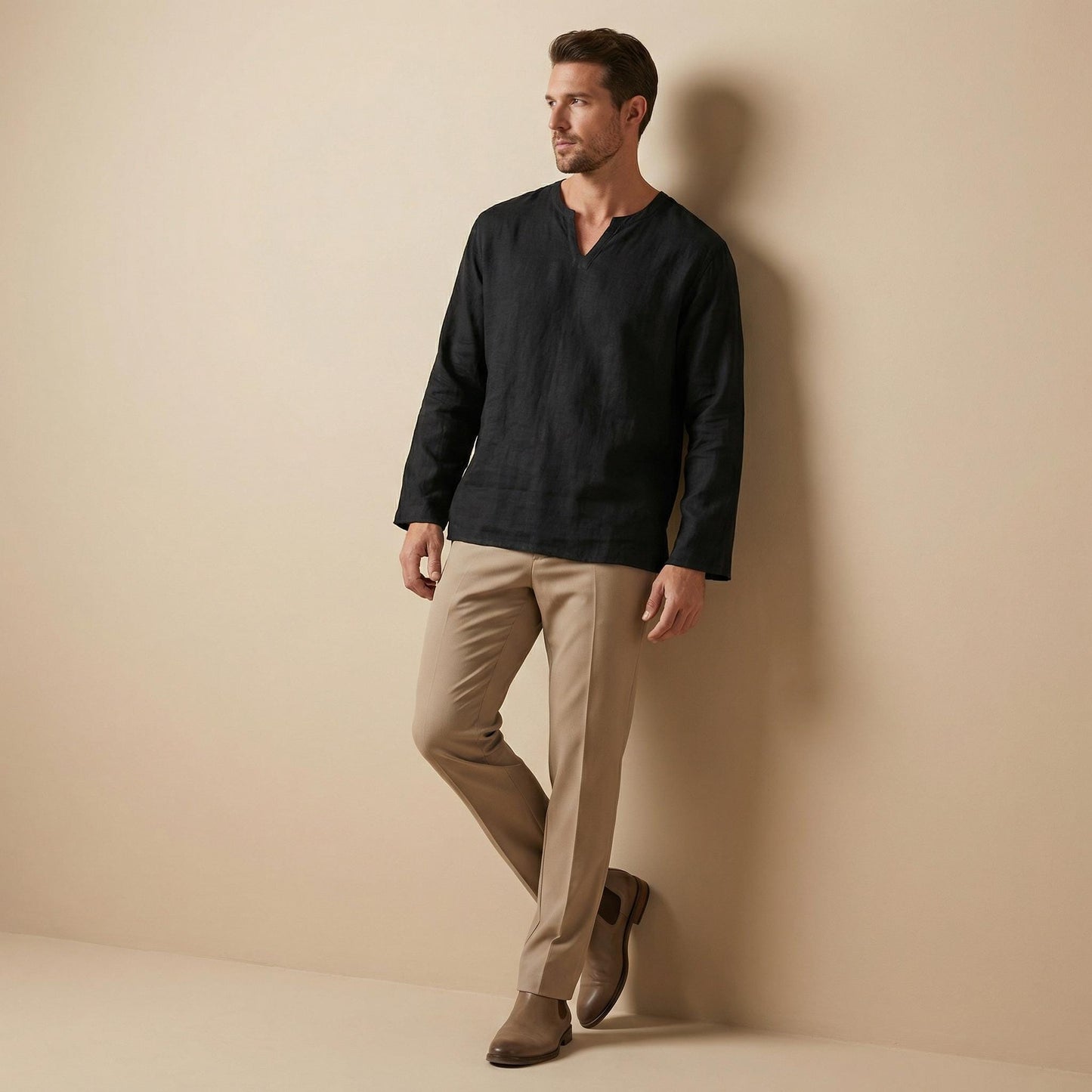 Mens Cotton Linen V-Neck Shirt | Lightweight Pullover Top