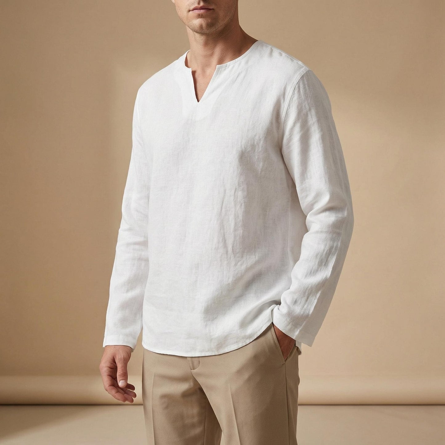 Mens Cotton Linen V-Neck Shirt | Lightweight Pullover Top